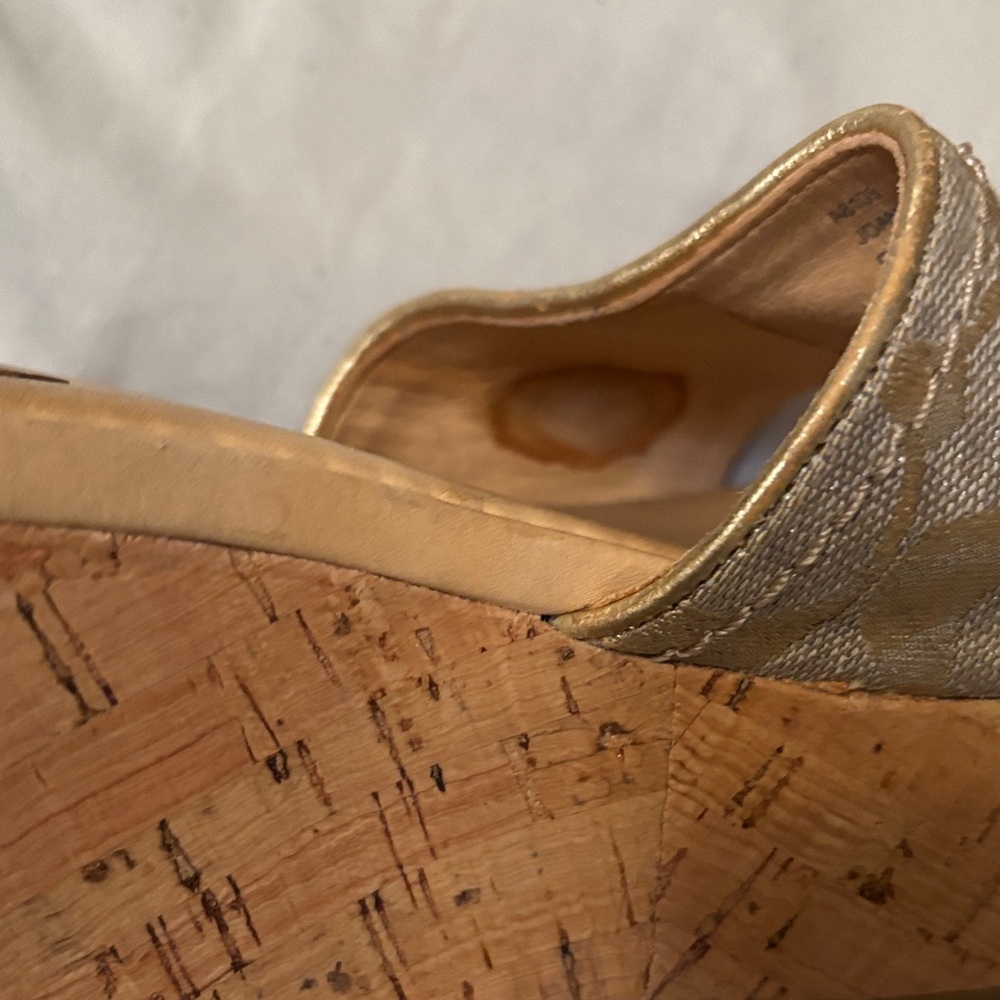 Coach Joanne Metallic Gold & Beige Signature Slide Mules - Picture 7 of 9